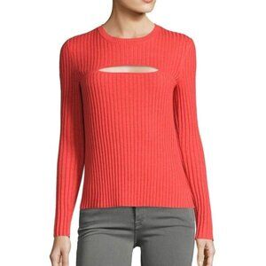 FRAME Tomato Red Merino Wool Blend Ribbed Knit Cut Out Sweater, Size XS